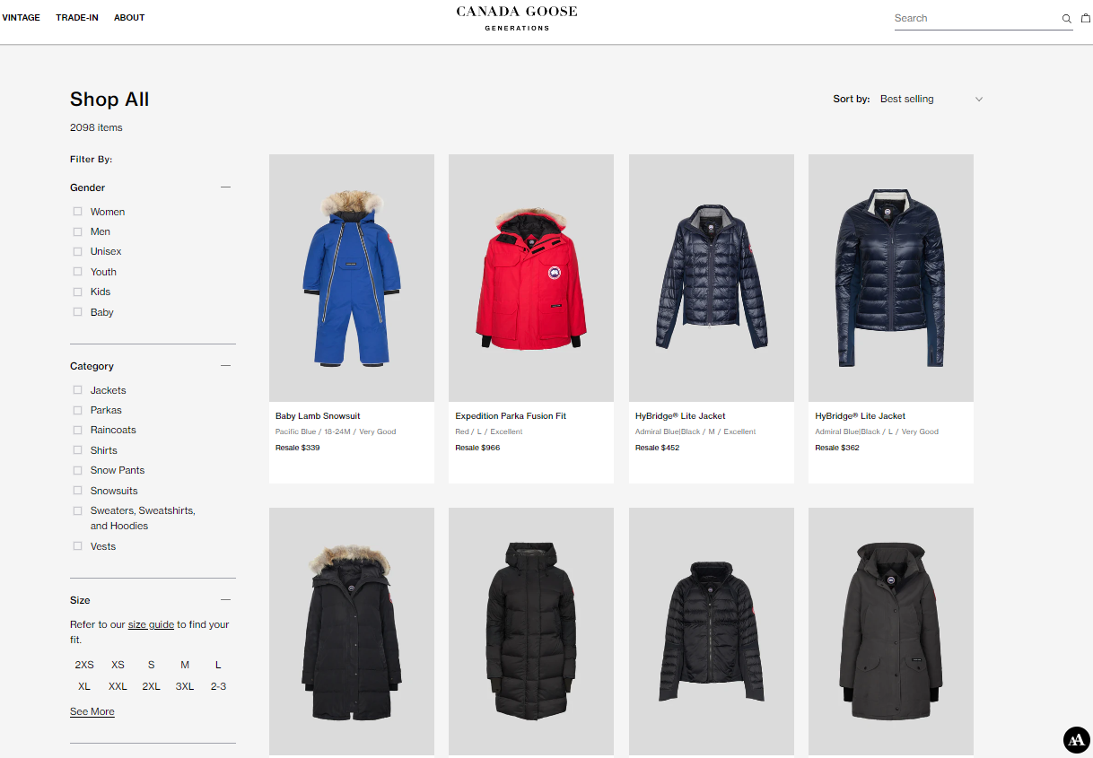 Canada Goose Generations网站截图